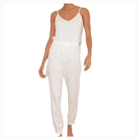 Lulus ivory white  jumpsuit v neck sweatsuit medium - Picture 4 of 6